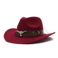 Burgundy western cowboy hat with brown leather band and silver bull head emblem - Adjustable / Burgundy