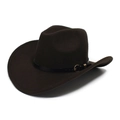 Chapeau de cowboy classique en feutre marron foncé avec ceinture noire et boucle dorée - Café foncé
