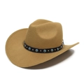 Klassieke western cowboyhoed van kaki wolvilt met turquoise kralen en zilveren klinknagels - Verstelbaar / Lichtbeige