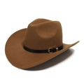 Chapeau de cowboy en feutre marron avec large bord et sangle à boucle dorée noire - Kaki foncé
