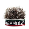 Detail of grey curly wig texture on top of a knit beanie with STREETPE lettering - Adjustable / White Band And Brown Wig (STREERPER)