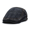 Berretto vintage in denim lavato blu scuro con cuciture gialle a contrasto per uomo e donna - Nero