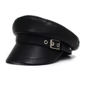 Gorra militar de cuero PU negro para mujer con hebilla plateada y textura de grano fino - M / Negro