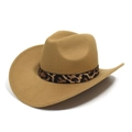Klassieke western cowboyhoed van camel vilt met luipaardprint band en gouden klinknagel - Verstelbaar / Lichtbeige