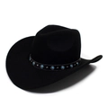 Westerse zwarte vilten cowboyhoed met etnische turquoise band en metalen studs - Verstelbaar / Zwart