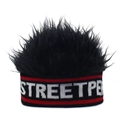 Hip hop beanie with faux hair top and red striped Streetwear knit headband design - Adjustable / Black Band And Black Wig (STREERPER)