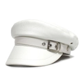 Gorra militar blanca de cuero sintético con textura litchi y hebilla plateada - M / Blanco