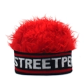 Close-up of red faux fur street-style hat with STREETPE knitted black headband - Adjustable / Black Band And Red Wig (STREERPER)
