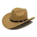 Chapeau Fedora classique en feutre camel avec ceinture noire et boucle dorée pour homme - Kaki clair