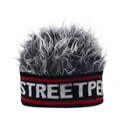 Close-up of knit headband with gray wig hair and STREETPE letters in street style - Adjustable / Black Band And Gray Wig (STREERPER)