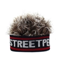 Detail of hip-hop wig beanie with curly brown hair and STREETPE knit headband - Adjustable / Black Band And Brown Wig (STREERPER)