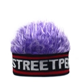 Close-up of hip hop knit beanie featuring purple faux fur wig and white STREETPE text - Adjustable / Black Band And Purple Wig (STREERPER)