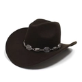 Klassieke donkerbruine vilt cowboyhoed met decoratieve zilveren metalen schakelketting - Verstelbaar / Donker koffiebruin