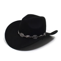 Klassieke zwarte cowboyhoed met zilveren metalen ketting en brede rand in retrostijl - Verstelbaar / Zwart