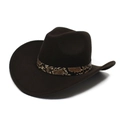 Sombrero vaquero marrón con banda de piel de serpiente y ala ancha de fieltro - Ajustable / Café oscuro