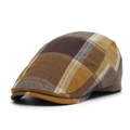 Berretto classico in cotone a quadretti marroni con motivo patchwork vintage da uomo - Regolabile / Giallo