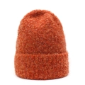 Berretto in maglia bouclé arancione caramello da donna con trama in pile calda e risvolto - Regolabile / Arancione