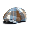 Klassieke newsboy pet met blauw en bruin ruitpatroon en stijlvolle visgraattextuur - Verstelbaar / Lichtblauw