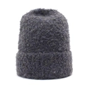 Women's dark grey winter knit beanie featuring thick bouclé texture and cuffed hem - Adjustable / Black and Gray