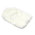 Detailed view of the soft white long-pile knitted balaclava with warm plush texture - White