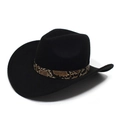 Sombrero vaquero de fieltro negro con banda de piel de serpiente y detalles dorados - Ajustable / Negro
