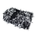 Black and white distressed knit balaclava with long faux fur texture for winter warmth - Black & White