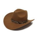 Sombrero vaquero marrón con banda de serpiente y hebilla dorada en fondo blanco - Ajustable / Caqui oscuro