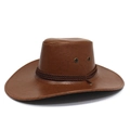 Sombrero vaquero clásico marrón oscuro de piel sintética con cordón trenzado decorativo - Ajustable / Caqui oscuro