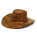 Classic western cowboy hat with brown faux crocodile pattern and silver buckle detail - Yellow