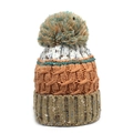 Bonnet en tricot torsadé pour femme avec pompon coloré et doublure polaire chaude - Orange + Kaki