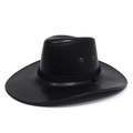 Sombrero vaquero clásico de cuero PU negro con banda trenzada y ala ancha curva elegante - Ajustable / Negro