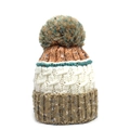 Bonnet en maille épaisse pour femme avec pompon aux tons orange, crème et kaki - Blanc + Kaki