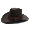 Sombrero de vaquero vintage en cuero PU marrón oscuro con banda trenzada y ala ancha - Ajustable / Café oscuro