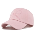 Détail de la casquette de baseball rose en coton avec broderie nœud 3D et sergé - Rose Clair