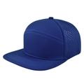 Detail view of navy blue flat brim cap showing laser perforated ventilation holes - Adjustable / Blue