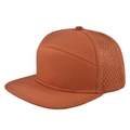 Detail view of burnt orange flat brim cap featuring laser-cut breathable side perforations - Adjustable / Orange