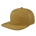 Minimalist 7-panel khaki flat brim mesh baseball cap with laser-cut ventilation holes - Adjustable / Yellow