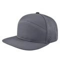 Detail of dark grey flat brim cap featuring laser-cut ventilation holes and six-row stitching - Adjustable / Dark Gray