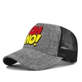Detail of grey front panel and black breathable mesh back on the OH NO baseball cap - Adjustable / Marl Grey