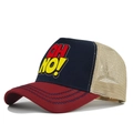 Detail view of the wave stitching on the burgundy brim of this tricolor trucker hat - Adjustable / Burgundy & Navy