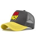 Breathable grey and yellow trucker hat with OH NO print and mesh back for sun protection - Adjustable / Yellow/Gray