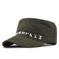 Gorra militar verde oliva con remaches metálicos cuadrados decorativos en la visera plana - Ajustable / Verde Militar