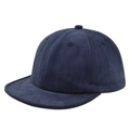 Detail of dark blue cotton short brim baseball cap with eyelets and stitching - Navy Blue