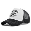 Detail of Omaha Beach 80th anniversary print on a breathable mesh trucker hat - Black & White