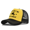 Detail of yellow trucker hat with black mesh and rodeo rider graphic print - Adjustable / Black Yellow