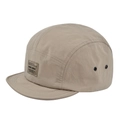 Khaki five-panel camp hat with flat brim and woven logo patch in breathable nylon - Khaki
