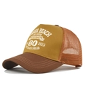 Retro two-tone Omaha Beach Normandy commemorative trucker hat with breathable mesh back - Caramel color