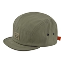 Detail of olive green camper hat featuring mesh eyelets and orange adjustable strap - Army Green