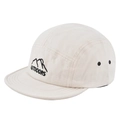 Detail of off-white 5-panel camp hat featuring black mountain embroidery and metal eyelets - Adjustable / Beige