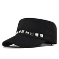 Gorra cadet de algodón negro con tachuelas metálicas cuadradas plateadas en la visera - Ajustable / Negro